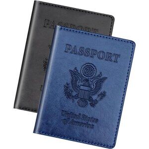 New Black & Dark Blue Passport Holder for Travel, Passport Cover Wallet Case